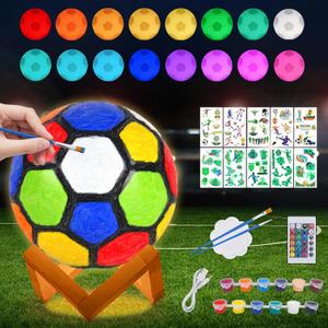 Paint Your Own Soccer Ball Lamp Kit, 5.9 Inch 16 Colors DIY 3D Soccer Ball Light Remote Control,Art Supplies Birthday Gifts for Friends Kids, Arts Crafts for Girls Boys Ages 6 - 8 Years Old 