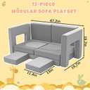 12Pcs Modular Kids Play Couch Multifunctional Foam Toddler Sofa Convertible Kids Sofa Playroom Bedroom Furniture Floor Foam Explorer Couch with Building Fort Feature for Boys and Girls (Light Gray)