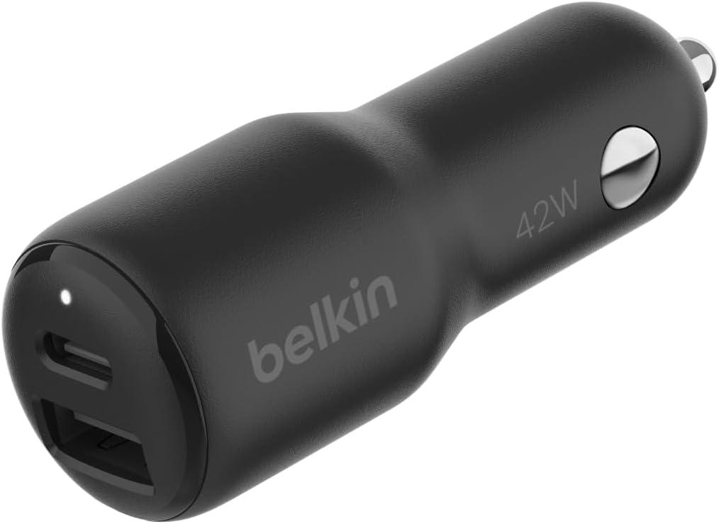 Belkin BoostCharge 42-Watt Dual Port Fast Car Charger w/30W USB-C & 12W USB-A Ports for iPhone 16, 16 Pro, Galaxy S25, S24, Pixel 9 & 8, Nintendo Switch 2 & More - Black Belkin BoostCharge 42-Watt Dual Port Fast Car Charger w/30W USB-C & 12W USB-A Ports for iPhone 16, 16 Pro, Galaxy S25, S24, Pixel 9 & 8, Nintendo Switch 2 & More - Black
