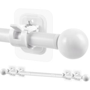 Curtain Rods No Drilling for Windows Set 30 to 45 Inch,5/8 Inch Diameter Drapey Pole with No Drill Curtain Rod Brackets,Renter Friendly Cortineros Para Ventanas with Adhesive Holder Hook (White)