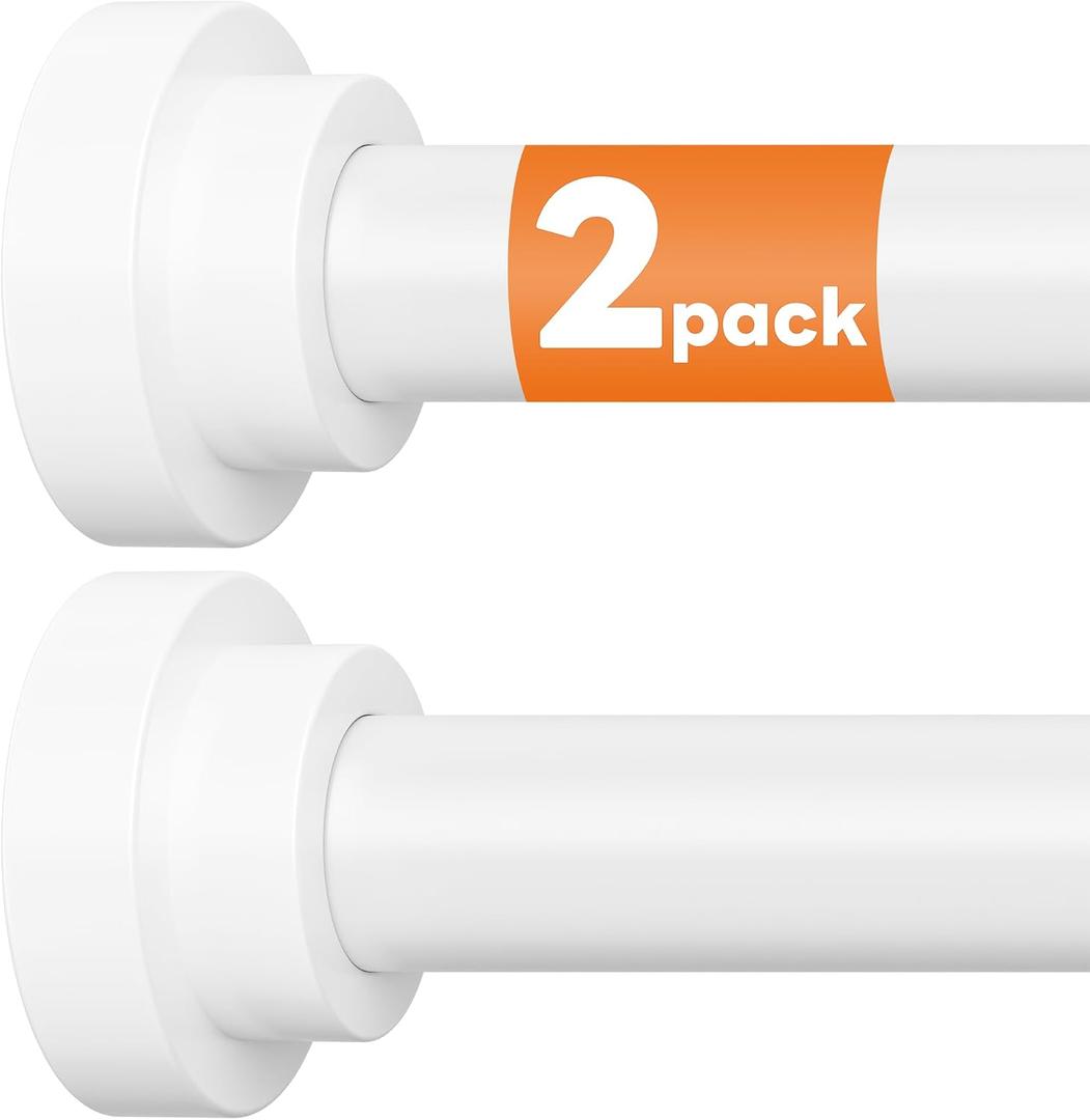 STARLATTA 2 Pack Shower Curtain Rods:43-78 Inch No Drilling Tension Rods, 1" Diameter Heavy Duty Adjustable, Stainless Steel Rust-Proof Spring Anti-Slip Curtain Rod for Bathroom (White,78'')