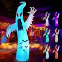 12Ft Halloween Inflatables Giant Ghost with 7 Colors Changing LED Lights, Halloween Decorations Outdoor Blow Up with Sandbags Stakes Strings Clearance for Outdoor/Home/Holiday/Party/Yard/Lawn