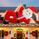 Juegoal Christmas Inflatables Outdoor Decorations, 12FT Long Inflatable Xmas Santa Claus, Lighted Blow Up Giant Lying Santa with Built in LED Lights, Light Up Holiday Winter Lawn Yard Garden Decor
