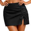 AOBUTE Women UPF 50+ High Waisted Swim Skirt Side Slit Drawstring Beach Cover Up (No Lining) (Black, XXL)