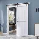 EaseLife 28 x 84 inch White Barn Door with 5FT Sliding Door Hardware Kit Included & Handle,Solid Wood Covered with Waterproof PVC Surface,DIY Assemblely,Easy Install,H-Frame,Fit 24-26in Wide Opening