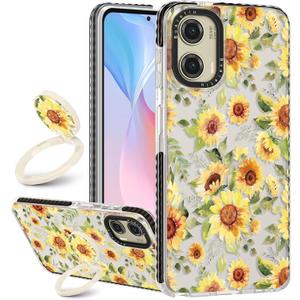 Boaretiu Cute Kawaii for Moto G Stylus 5G 2024 Case with Stand - Fashion Cool 360 Rotate Ring Holder Kickstand for Women Girls Boys Teens Girly for Motorola Moto G Stylus Case, Sunflower