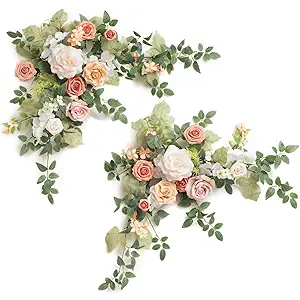 Ling's moment 2PCS Blush Pink Artificial Floral Swags Centerpieces Wedding Arch Flowers Garland Greenery Arrangements for Sweetheart/Head Table Easel Wall Entryway Board Backdrop Decor