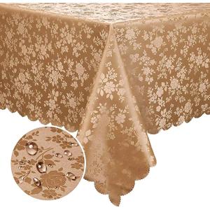 Smiry Rectangle Table Cloth, Waterproof Heavy Duty Vinyl Tablecloths, Wipeable Washable Table Cover for Kitchen and Dining Room (Brown, 60" X 102")
