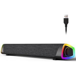 SOULION R30 Plus Bluetooth Computer Speakers, AllinOne Control Button with 6 Modes LED Lights PC Speaker, Wired USB Powered Surround Soundbar for Desktop Monitor Laptop Gray