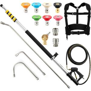 24 FT Aluminum Telescoping Pressure Washer Wand with 3 Pressure Washer Extension Wand, Gutter Cleaning tools with Power Washer Extension Wand, Gutter Cleaner Wand, 7 Pressure Washer Spray Nozzle Tips