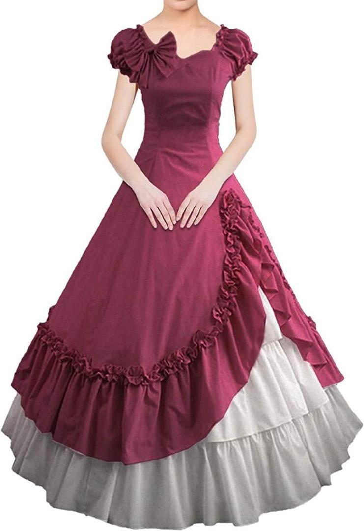 Women's Gothic Victorian Dress Vintage Civil War Ball Gown Masquerade Dresses (Medium, Red)