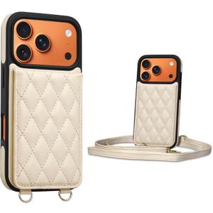2 x Keallce for iPhone 17 Pro Wallet Case with Crossbody Strap, 4 Credit Card Holder with RFID Blocking, Magnetic Closure iPhone Stand Flip Cover Shockproof for Women,6.3inch Beige