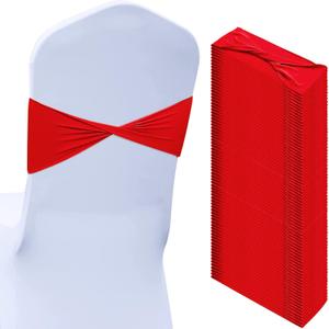 Kinlop 50 Pcs Spandex Chair Sashes Bows Chair Bands Slider Sashes for Covers Elastic Bands Ties Without Buckle Decorations for Wedding Party Events Ceremony Birthday (Red)