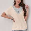 3 x Womens Tops Summer Sweaters Short Sleeve Patchwork V Neck Henley Shirts 2026 Dressy Casual Business Tunic Blouses L