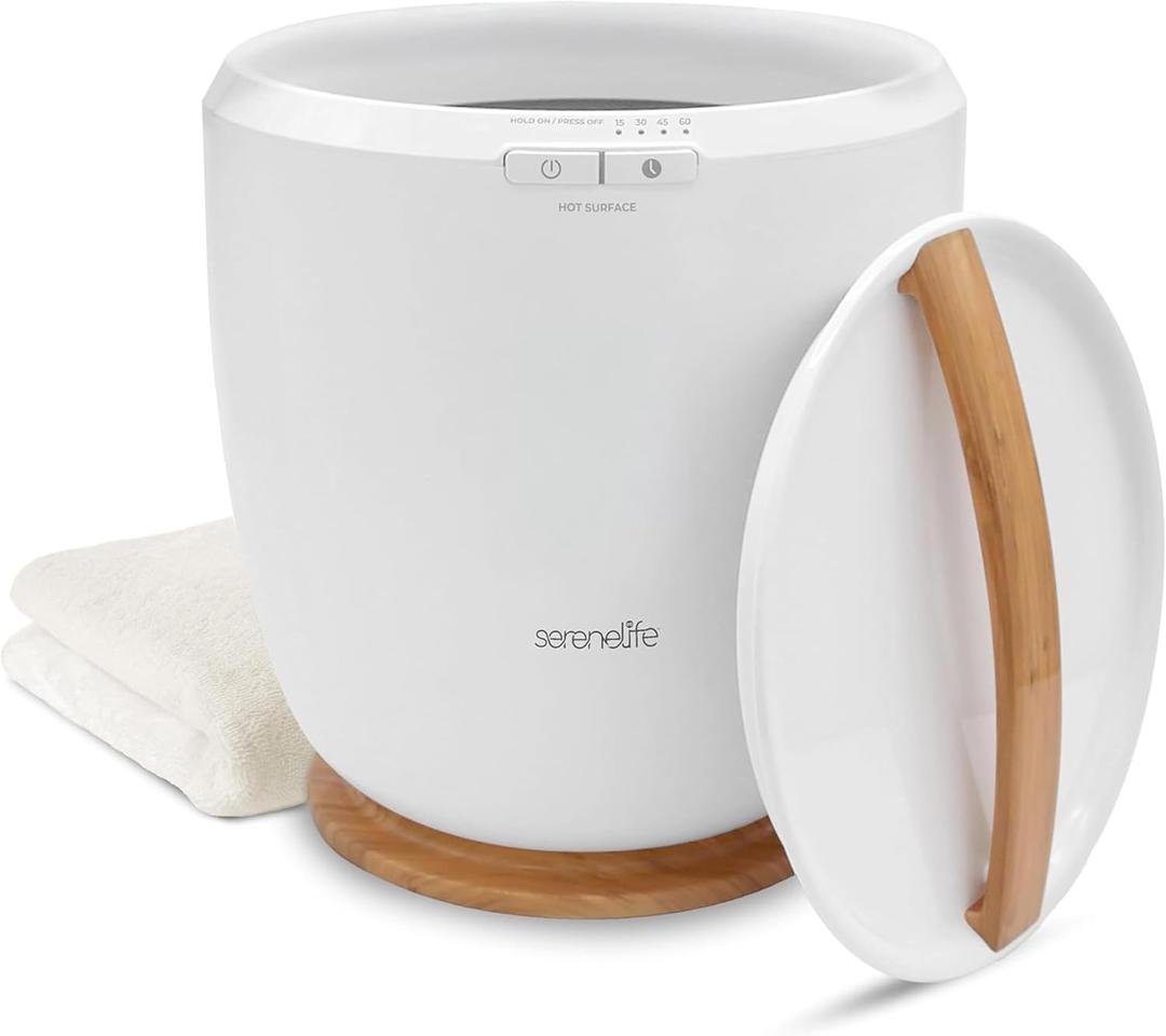 SereneLife Counter Towel Warmer Bucket - with Customized Fragrance for Spa and Bathroom, Luxury Towel Heater, Auto Shut Off, Fits 1 Large Towel, Blanket, Bathrobe, PJs (Natural)