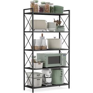 SONGMICS 5-Tier Metal Storage Rack, Shelving Unit with X Side Frames, Dense Mesh, 12.6 x 31.5 x 57.3 Inches, for Entryway, Kitchen, Living Room, Bathroom, Industrial Style, Ink Black UBSC185B01