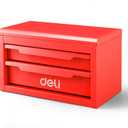 DELI Mini Tool Box with 2 Drawers and Top Storage, Small Metal Tool Box for Garage, Office, Vanity. Perfect for Small Item Storage Organizer, Red