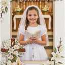 First Communion Picture Plaque, First Holy Communion Gifts for Girls, Unique First Communion Gifts for Daughter, Wood Religious Keepsake Godchilds