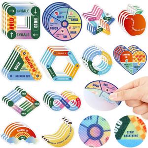 ZOiiWA 48 Pcs Breath Calm Anxiety Sensory Stickers Reusable Mindfulness Sticker Fidget Silent Adhesive Sensory Strips for Christmas School Office Classroom Adults Teens Kids Tension Classroom Supplies