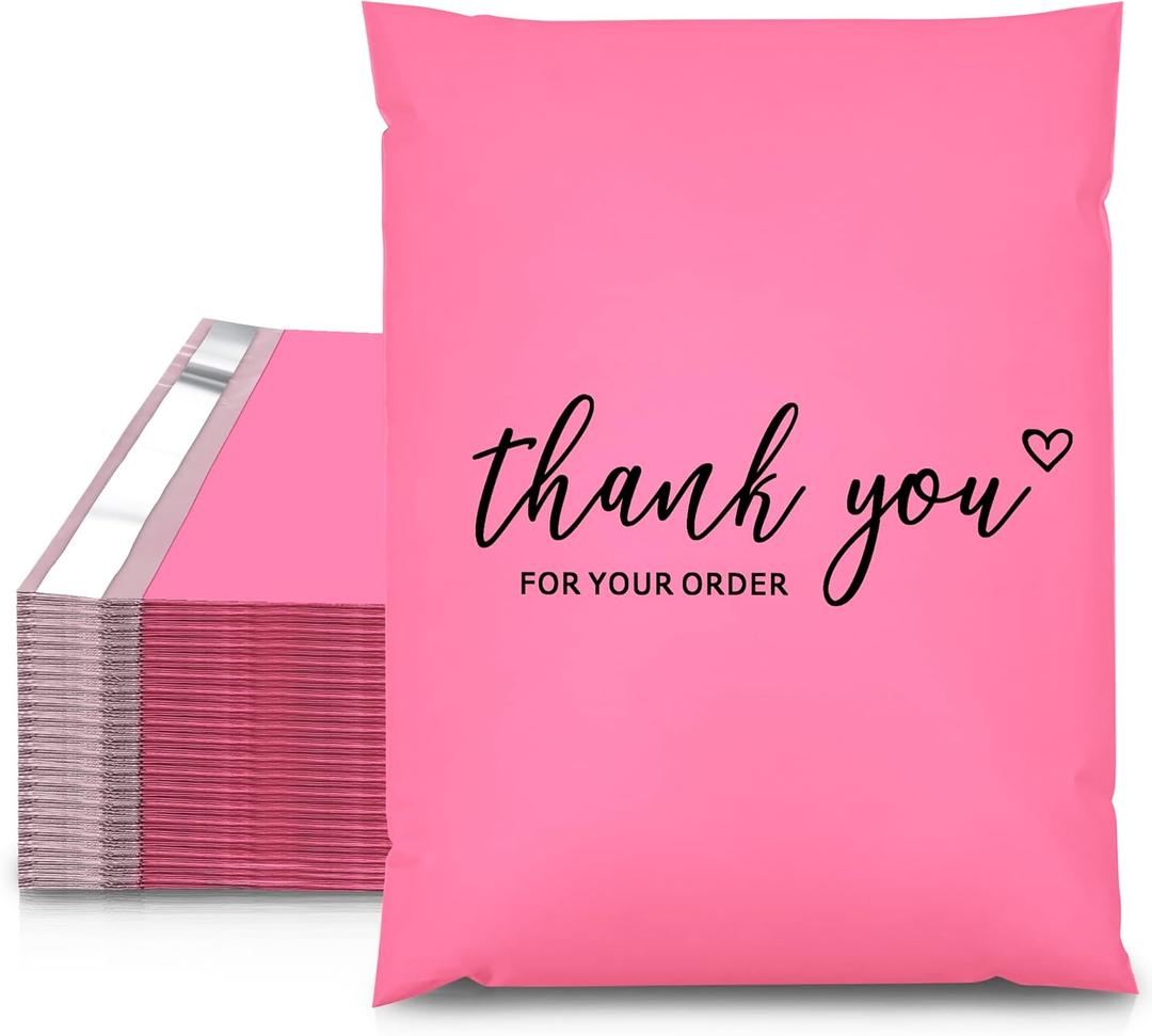 JinRuiKJ Thank You Poly Mailer 19x24 Inch 50 PCS, Shipping Bags for Clothing, Packaging Bags for Small Business, Strong Adhensive, Waterproof and Tear-Resistant Mailing Envelopes, Pink