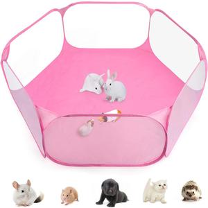 Guinea Pig Cage Rabbit Cage Indoor with Mat Playpen Perfect Size for Small Animal Pet Play Pen Easy to Clean Exercise Yard Fence Portable Tent for Hamsters, Chinchillas, Hedgehog, Puppy, Cats (Pink)