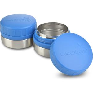 LunchBots Rounds Leak Proof 4 oz. Stainless Snack Container Jar, Set of 2, Blue Lid