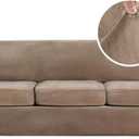 H.VERSAILTEX High Stretch Sofa Slipcover 4 Piece Cover Velvet Furniture Protector Form Fit Thick Velvet Extra Large Sofa Cover for 3 Cushion Couch Width Up to 97 Inch (Large Sofa, Camel)