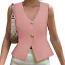 Yousify Womens Sweater Vest V Neck Button Down Crop Knit Tank Top Fashion 2025 Sleeveless Basic Cardigans (Pink)