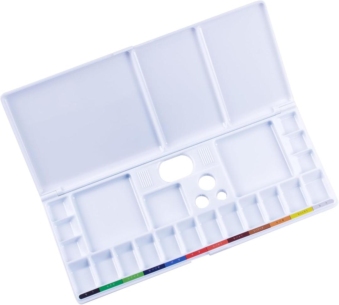 2 x Foldable Watercolor Palette with Thumbhole, 18 Wells 3 Mixing Areas | Imitation Ceramic Material, Premium Paint Pallet with Lid for painting and outdoor plein air painting