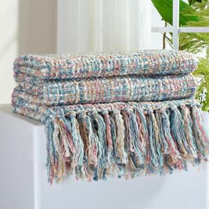 Multi-Color Pink Blue Cable Woven Throw Blanket for Couch,60"X80" Boho Style Textured Blankets for Home Decor,Super Soft Warm Cozy Chunky Blanket with Decorative Tassels for Bed