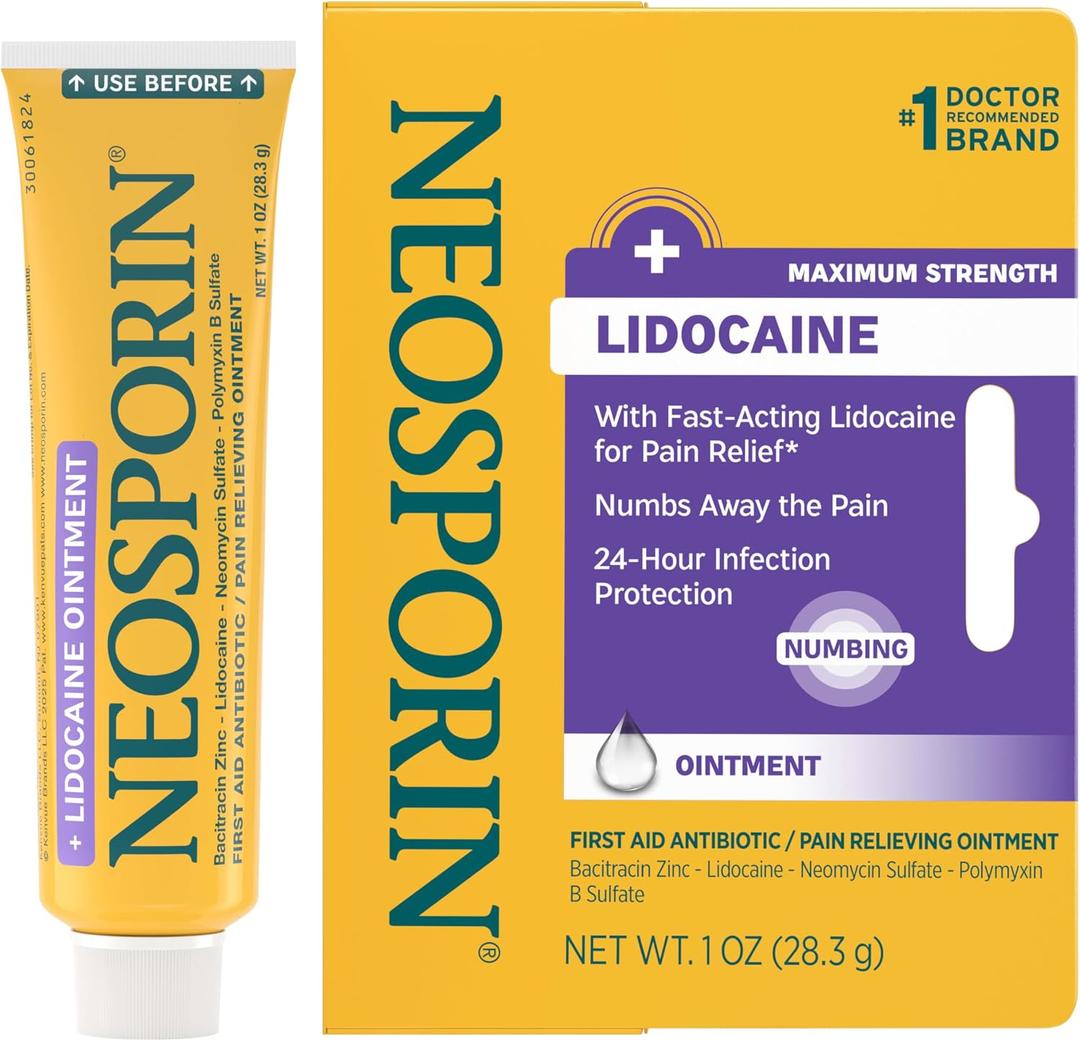 2 x Neosporin + Lidocaine First Aid Triple Antibiotic Ointment, Fast-Acting, Maximum Strength Topical Pain Relief, 24-Hour Infection Protection that Numbs Away the Pain for Minor Wound Care, 1 oz