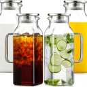 Netany 4 Pack 2 Liters/68 oz Square Glass Pitcher with Lid and Handle for Fridge, Iced Tea and Coffee Carafe Beverage Serveware, Heat Resistant Borosilicate Water Jug for Hot/Cold Drinks and Milk