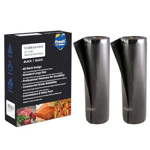 FLRBAGSTO All Black Vacuum Sealer Rolls 11" x 50', 5.5 Mil Vacuum Seal Bags for Food Storage, Sous Vide, and Meal Prep, Heavy Duty Commercial Grade (1 Rolls, Total 100 Ft)