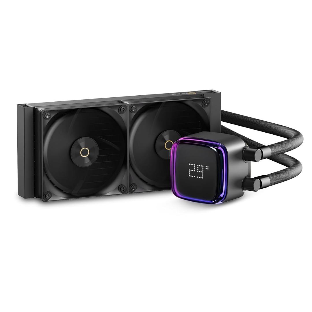 Iota L24 Aio Cooler with Digital Display,240MM AIO CPU Water Cooler with Efficient Cooling Pump,ARGB Lighting Control,120MM PWM Fans Up to 2000 RPM,Suitable for AMD & Intel LGA (Black)