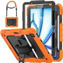 HXCASEAC Case for iPad Air 11 inch (2025 M3 / 2024 M2), Shockproof Design with Pencil Holder/Screen Protector/Rotating Hand Strap, Protective Cover for iPad Air 7th/6th Generation - Orange