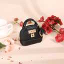 Womens Unique Change Purse Creative Mini Tote Bag Charms Leather Coin Keychain Wallet (Black)