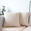 Tan Pillow Covers Farmhouse Linen Throw Pillow Covers Striped Outdoor Decorative Square Throw Pillows for Couch Sofa Bed 18x18 in Pack of 2 Cream and Beige