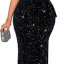 Cololura Women Sexy Sequin One Shoulder Mermaid Formal Party Cocktail Gowns Bodycon Evening Maxi Dress (Large, Black)