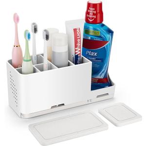 Toothbrush Holder for Bathroom Organizer with Diatom mud Board Detachable 8 Slots Kids Electric Toothbrush Holder and Toothpaste Stand for Countertop Accessories Storage (White)