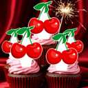 Cherry Birthday Party Supplies 48PCS Cherry Cupcake Toppers Sweet Cherrties Party Cake Decorations Fruit Theme Baby Shower Decor for Girls Wedding Bridal Shower Supplies