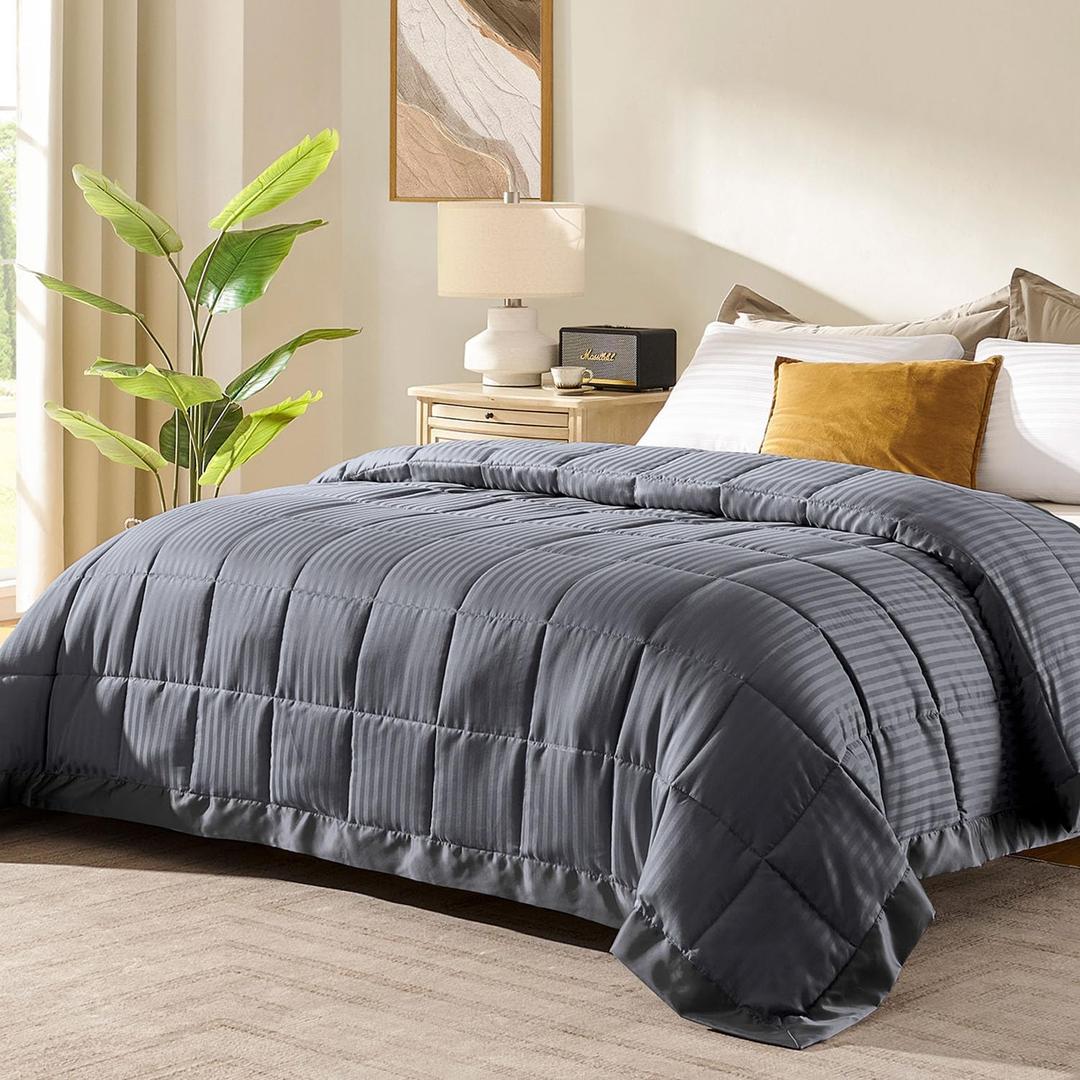 downluxe Queen Size Blanket with Satin Trim, Lightweight Down Alternative Blankets Queen Size for All Season, Machine Washable (Grey, 90x90 Inch)
