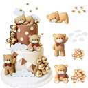 Cute Bear Theme Birthday Cake Decoration, Party Supplies, Cake Topper, Containing 3 Bears, 20 Golden Orb, 6 Clouds, 5 Stars. Can Be Cleaned and Applied Repeatedly