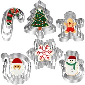 Christmas Cookie Cutters - 18 Pcs Holiday Cookie Cutter Set - Santa Face, Christmas Tree, Snowflake, Gingerbread Men, Snowman and Candy Cane Shapes Cookie Molds for Winter Holiday DIY Baking