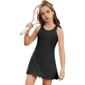 Girls Tennis Dress Sleeveless Pickleball Athletic Dress Golf Outfit with Detachable Built-in Bra & Shorts Pockets 12-13Y