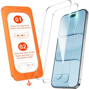 OMOTON Screen Protector for iPhone Air [Auto-Dust Removal], Tempered Glass for iPhone 17 Air with 9H+ Hardness & 12FT Military Grade Shatterproof, Full Coverage Protection, 2 Pack