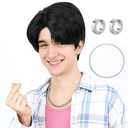 Short Black Cosplay Wig for Men with Side Bangs - Anime Cosplay Wigs for Mens Halloween Costume Party (Black)