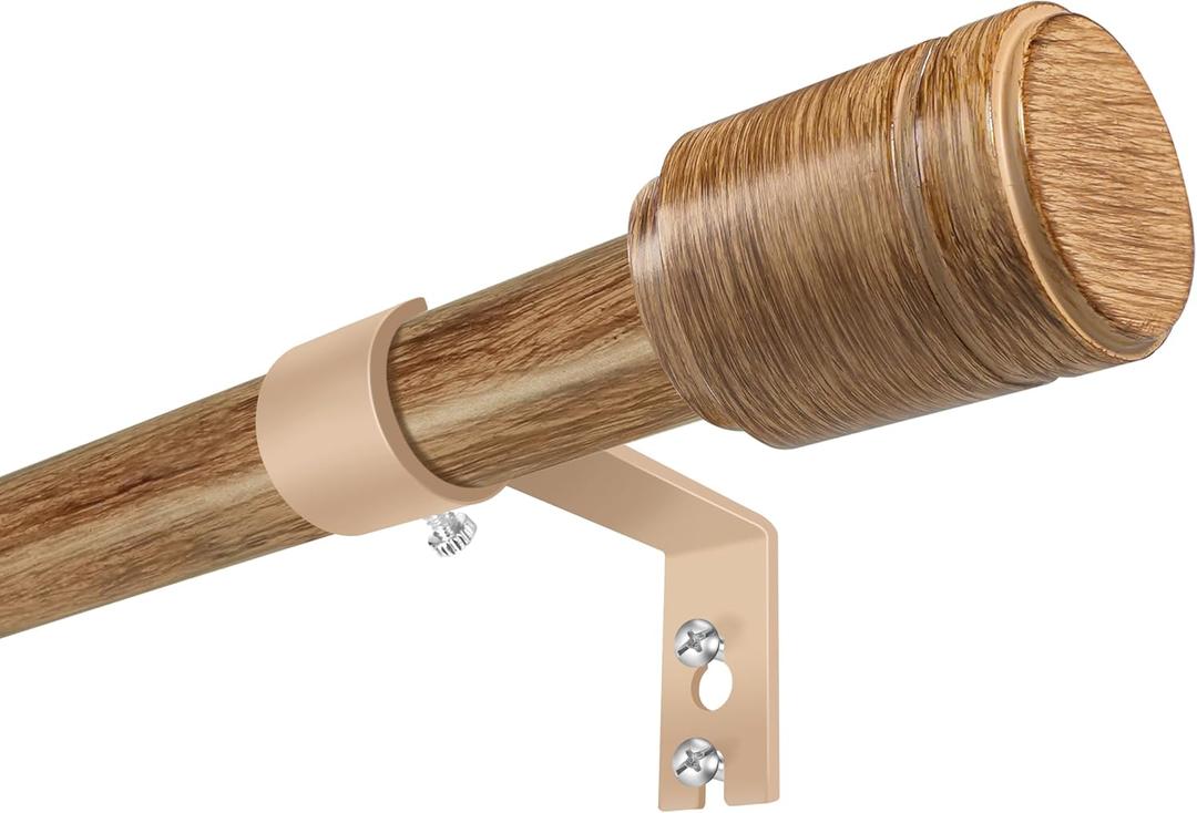 5/8 Diameter Curtain Rods 30-60 Inch, for 30-54 Inch Windows, Adjustable Splicing Wood Grain Curtain Rods for Windows with Brackets, Window Rod Long Small Curtains Rod, 1 Pack