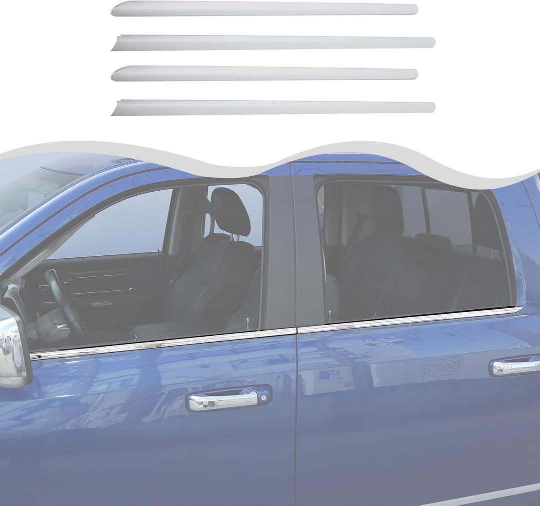 Polished Stainless Steel Chrome Window Sill Trims Compatible with Dodge RAM 1500 2500 3500 2010-2017 Outer Window Sills Trims Accessories Exterior(Stainless Steel,4Pcs/Set)