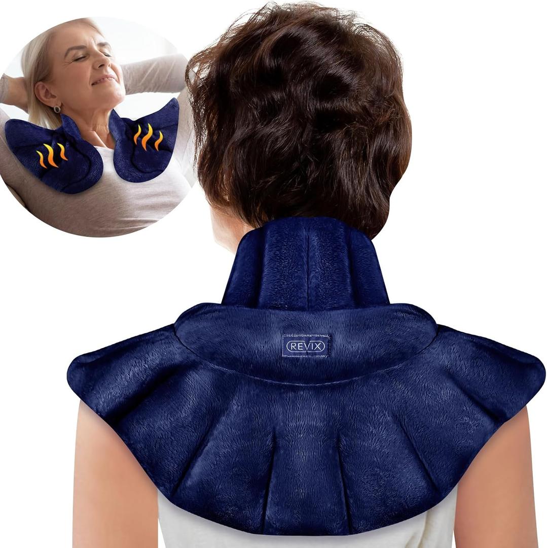 REVIX Microwave Heating Pad for Neck Shoulders and Back, Weighted Hot Neck Shoulder Wrap with Herbal Aroma, Microwavable Moist Heat Warmer, Scented (Navy)
