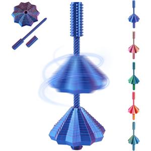 Fidget Star Dual Motion 3D Printed Fidget Toy with Auditory Feedback and Color Changing Spiral, One Hand Spin Two Hand Coordination Slide and Spin Sensory Toy for Adults Office ADHD